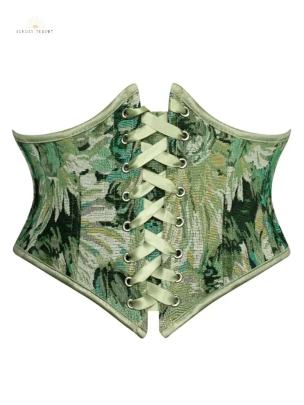 Floral Lace-Up Underbust Corset Belt with Back Zip and Plastic Boning for